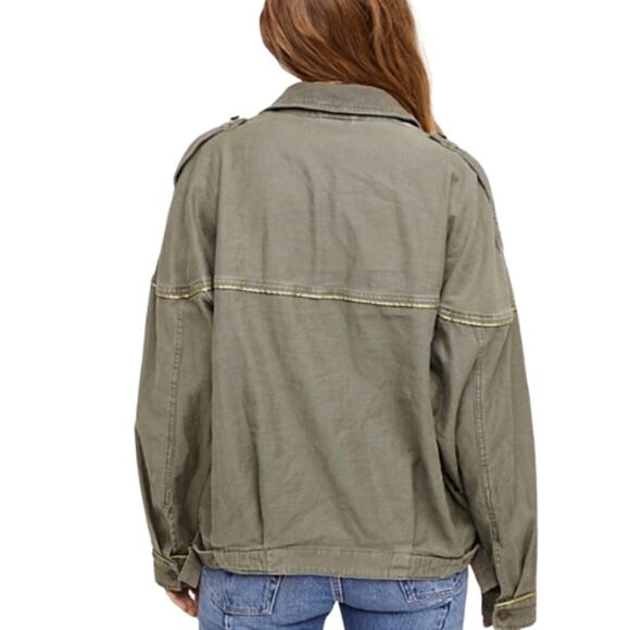 Free People Military Jacket Unisex in Olive Green NWOT Size Large - Picture 3 of 6